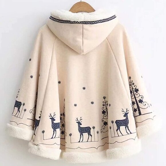 Women's Girl's Cute Fleece Lined Hooded Cape Poncho Cloak Coat Animal Printed - Picture 2 of 6